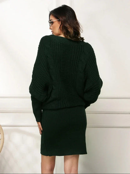 Sweater Dresses- Women Knit Textured Sweater Blouson Dress for Fall & Winter- - Pekosa Women Fashion