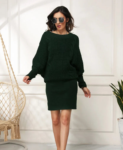 Sweater Dresses- Women Knit Textured Sweater Blouson Dress for Fall & Winter- - Pekosa Women Fashion