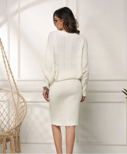 Sweater Dresses- Women Knit Textured Sweater Blouson Dress for Fall & Winter- - Pekosa Women Fashion