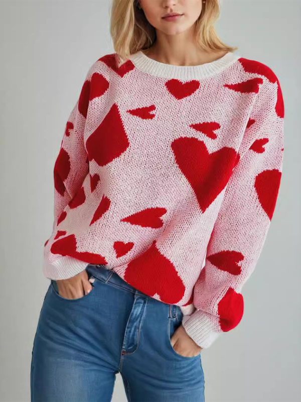 Sweater- Loose Fit Jumper Round Neck Love Print Boyfriend Sweater