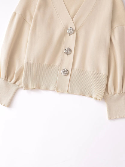 Sweaters - Autumn Buttoned Blouson Cardigan Knit Sweater for Office