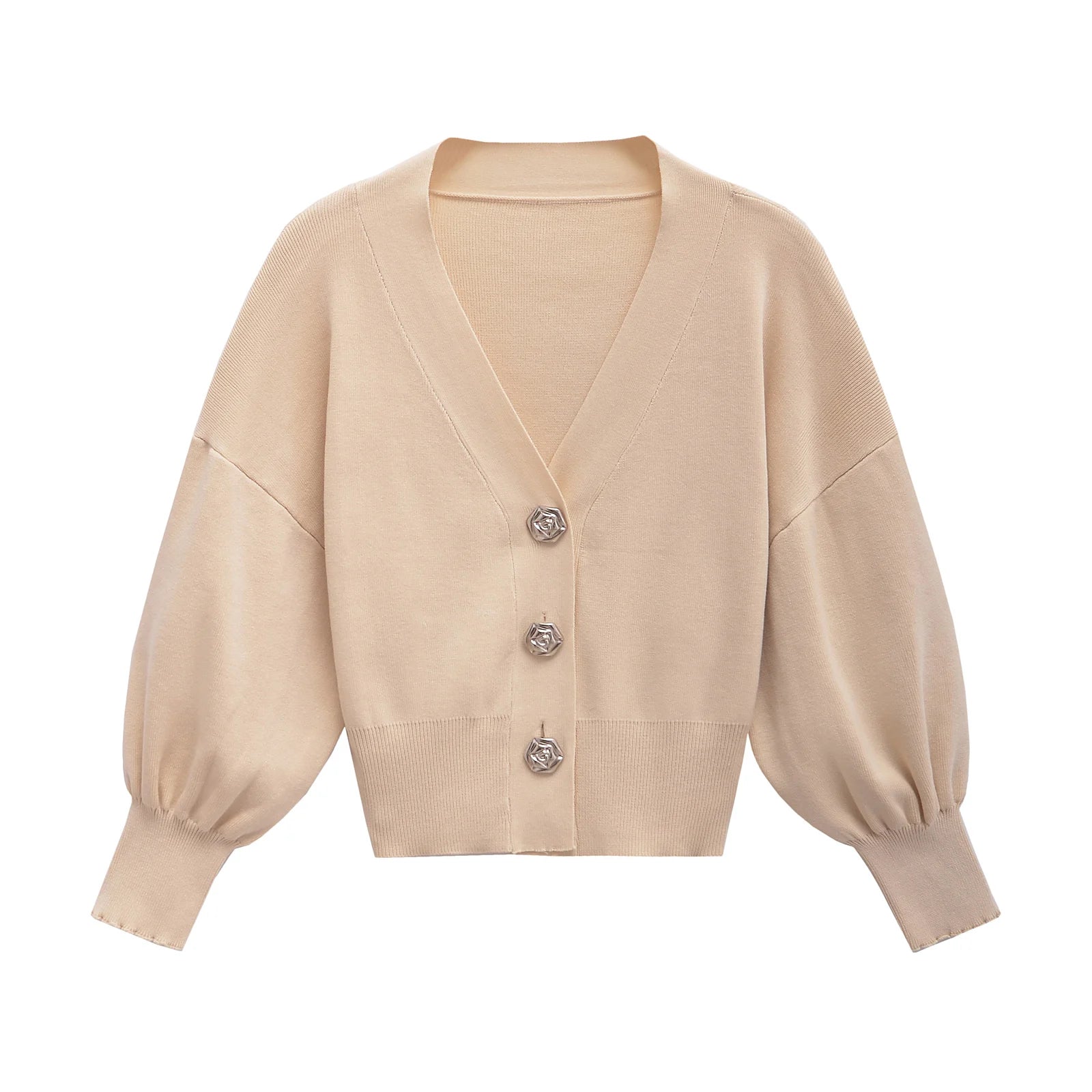 Sweaters - Autumn Buttoned Blouson Cardigan Knit Sweater for Office