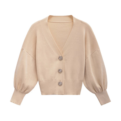 Sweaters - Autumn Buttoned Blouson Cardigan Knit Sweater for Office