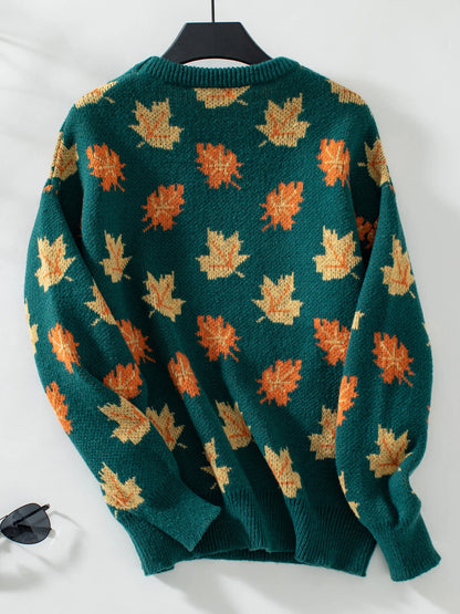 Sweaters- Autumn Maple Leaf Sweater Jumper- - Chuzko Women Clothing