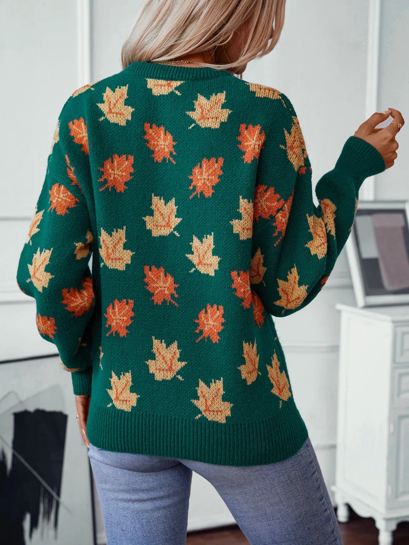 Sweaters- Autumn Maple Leaf Sweater Jumper- - Chuzko Women Clothing