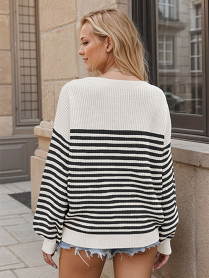 Sweaters- Autumn Striped Pullover Oversized Knitting Sweater- - Pekosa Women Fashion