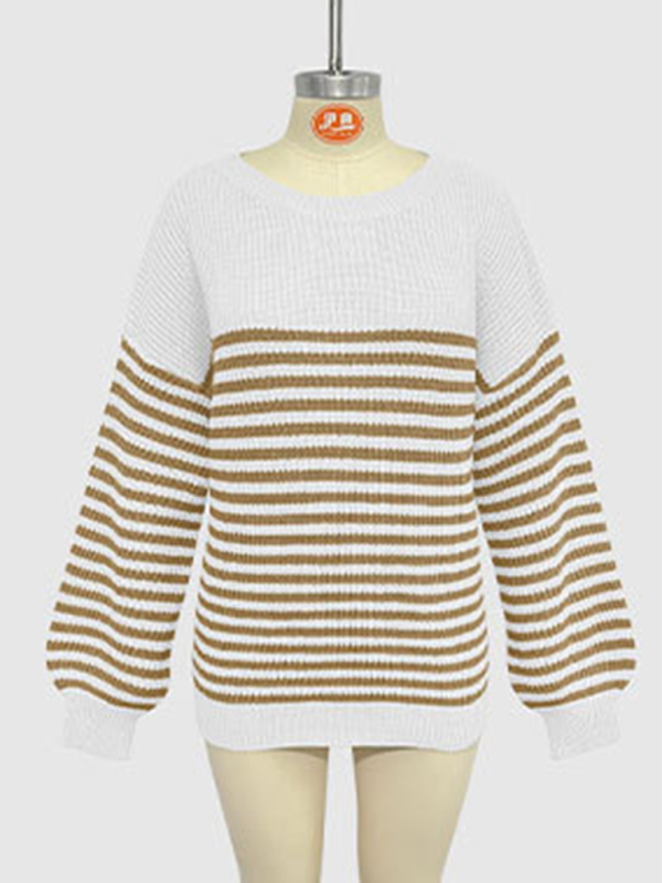 Sweaters- Autumn Striped Pullover Oversized Knitting Sweater- - Pekosa Women Fashion