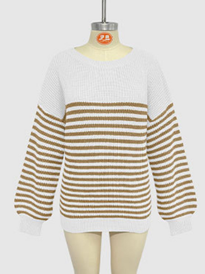 Sweaters- Autumn Striped Pullover Oversized Knitting Sweater- - Pekosa Women Fashion