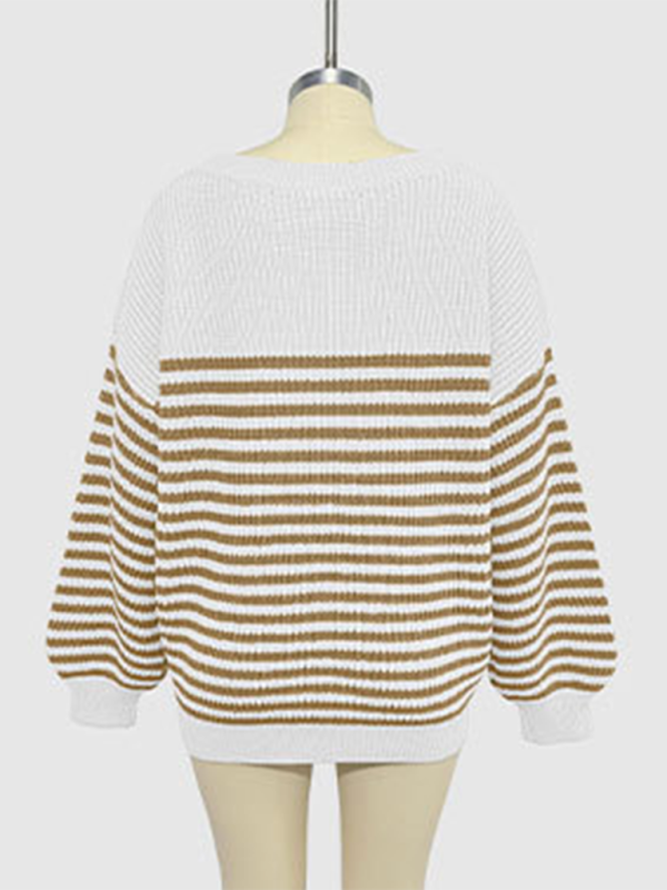 Sweaters- Autumn Striped Pullover Oversized Knitting Sweater- - Pekosa Women Fashion