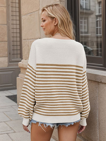 Sweaters- Autumn Striped Pullover Oversized Knitting Sweater- - Pekosa Women Fashion