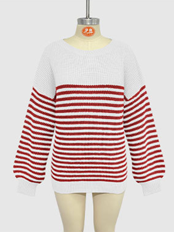 Sweaters- Autumn Striped Pullover Oversized Knitting Sweater- - Pekosa Women Fashion