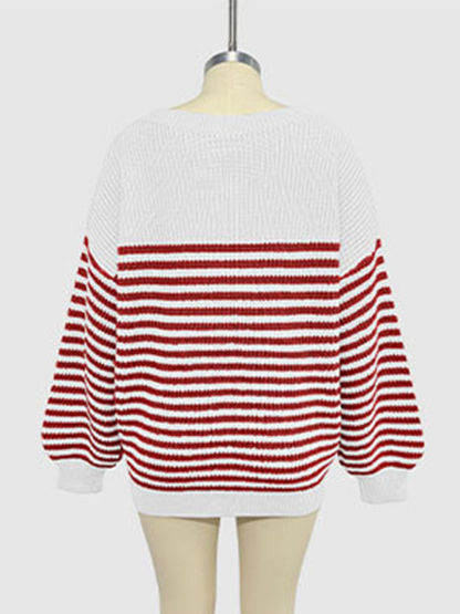 Sweaters- Autumn Striped Pullover Oversized Knitting Sweater- - Pekosa Women Fashion