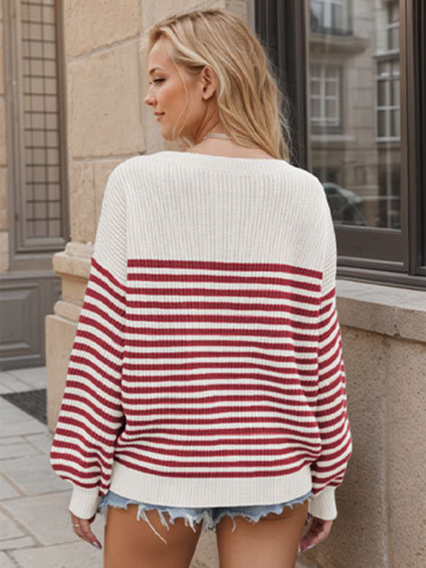 Sweaters- Autumn Striped Pullover Oversized Knitting Sweater- - Pekosa Women Fashion