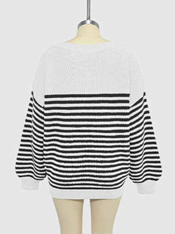 Sweaters- Autumn Striped Pullover Oversized Knitting Sweater- - Pekosa Women Fashion