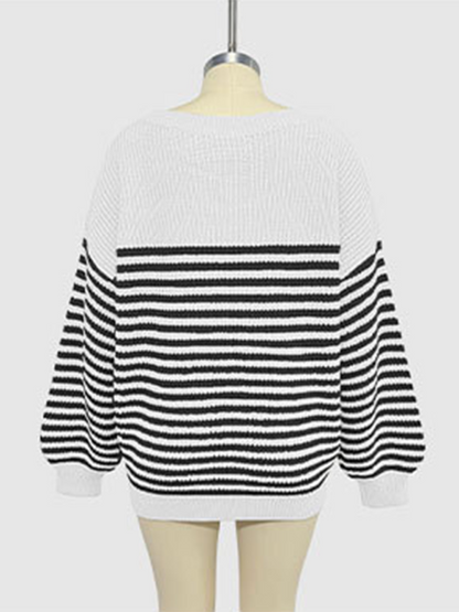 Sweaters- Autumn Striped Pullover Oversized Knitting Sweater- - Pekosa Women Fashion