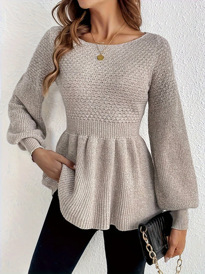 Sweaters- Bishop Sleeve Sweater Peplum-like Jumper