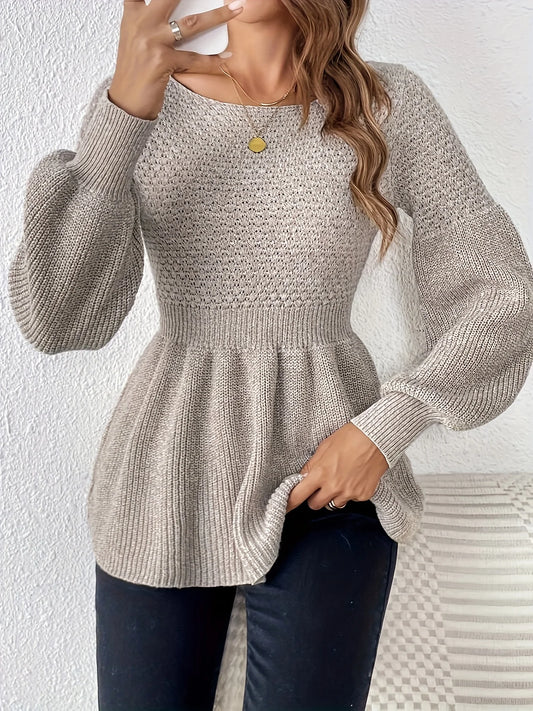 Sweaters- Bishop Sleeve Sweater Peplum-like Jumper