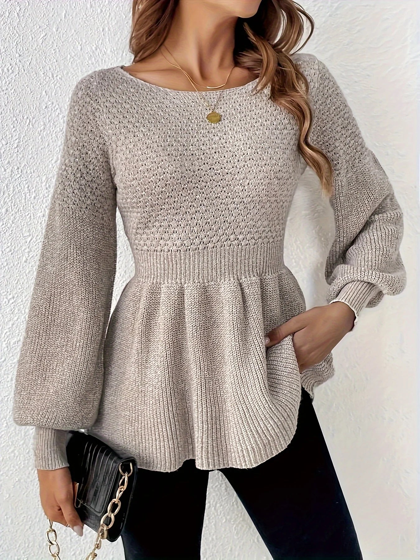 Sweaters- Bishop Sleeve Sweater Peplum-like Jumper