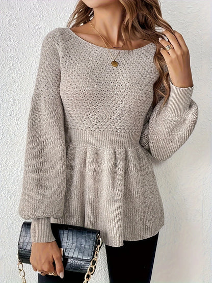 Sweaters- Bishop Sleeve Sweater Peplum-like Jumper