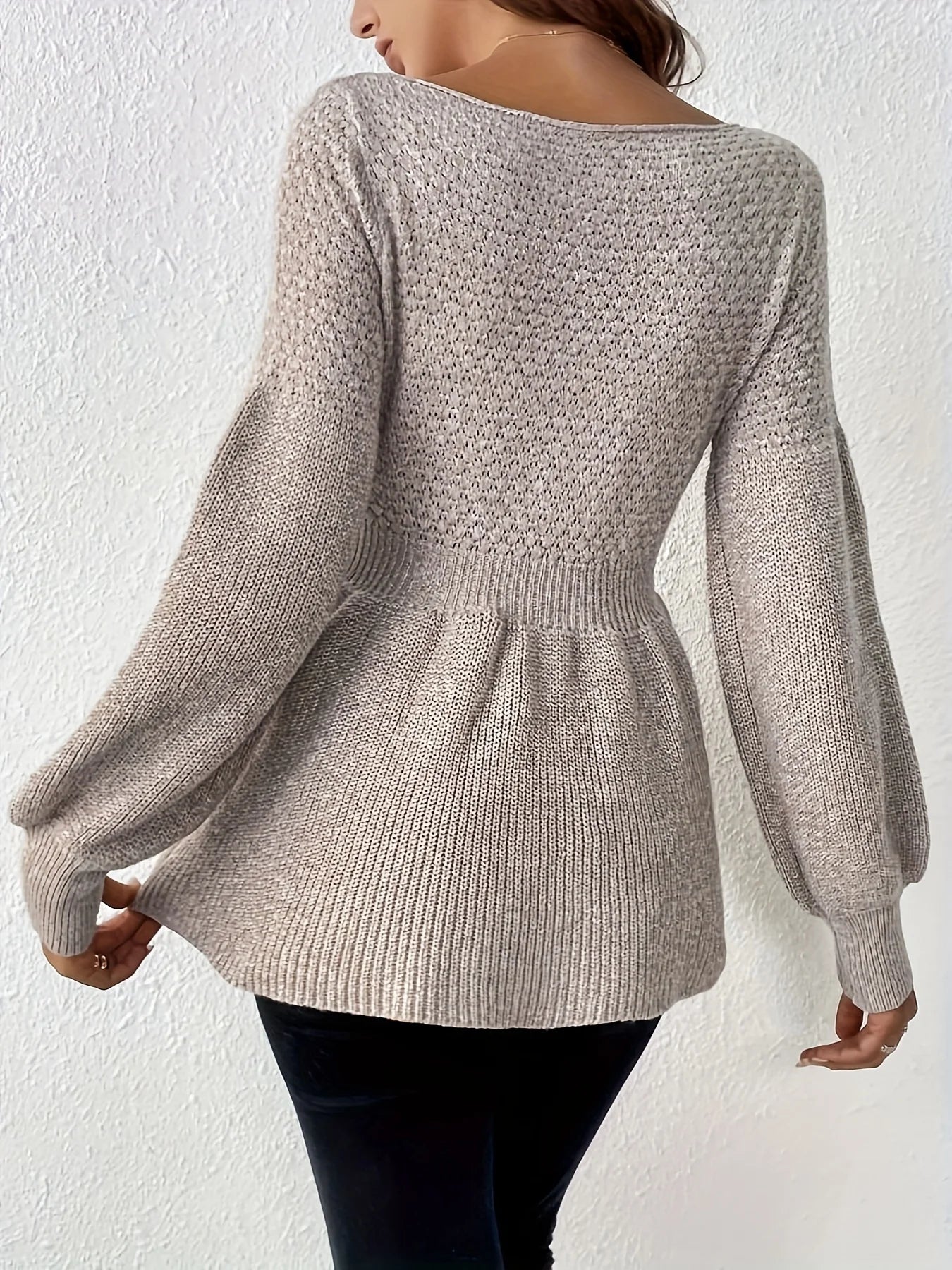 Sweaters- Bishop Sleeve Sweater Peplum-like Jumper