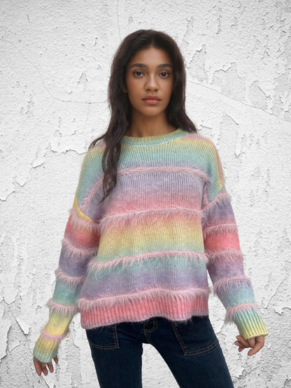 Sweaters - Boho Fringe Sweater Rainbow Jumper