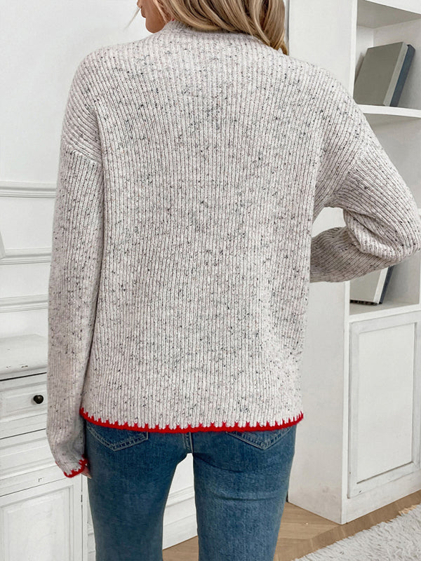 Sweaters - Casual Heart Patch Jumper High-Neck Sweater