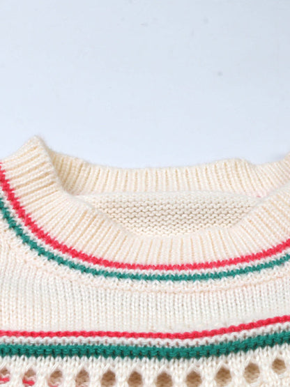 Sweaters- Casual Hollow Stripe Knitting Sweater for Women- - Pekosa Women Fashion