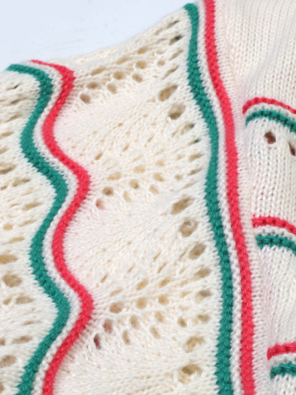 Sweaters- Casual Hollow Stripe Knitting Sweater for Women- - Pekosa Women Fashion