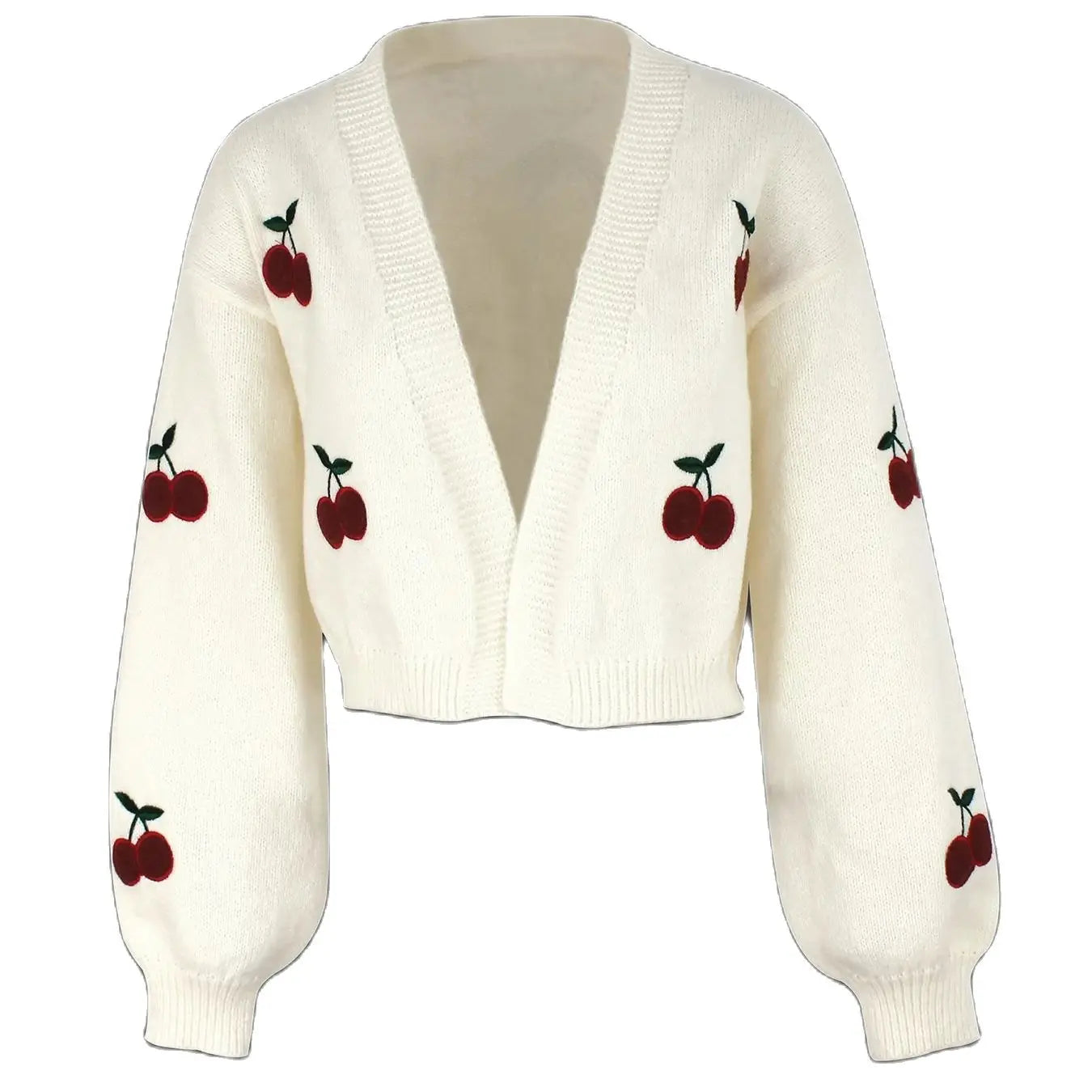 Sweaters- Cherry-Pick Embroidered Cardigan Sweater for Women- - Pekosa Women Fashion