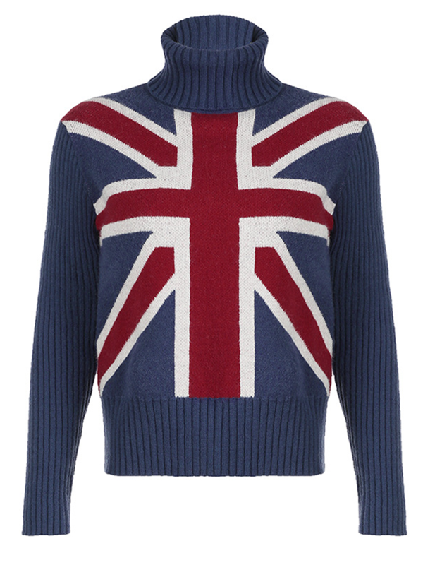 Sweaters- Classic Union Jack Sweater - Turtleneck Jumper- - Pekosa Women Fashion