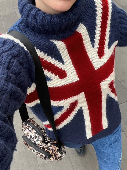 Sweaters- Classic Union Jack Sweater - Turtleneck Jumper- - Pekosa Women Fashion