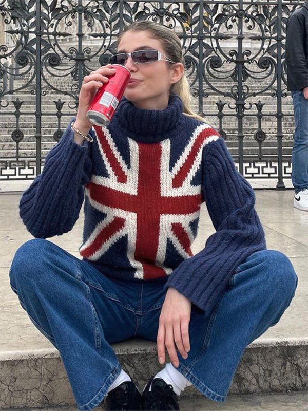 Sweaters- Classic Union Jack Sweater - Turtleneck Jumper- - Pekosa Women Fashion