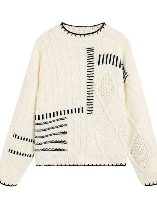 Sweaters- Comfy Knit Women's Hollow Braid Sweater for Cool Days- Cream- Pekosa Women Fashion