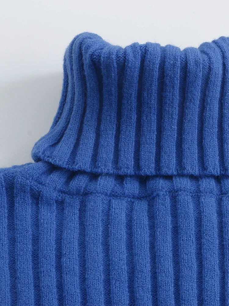 Sweaters - Cozy Blue Turtleneck Crop Sweater Loose Jumper