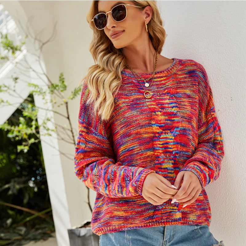 Sweaters - Cozy Loose Multicolor Knit Sweater Knitwear