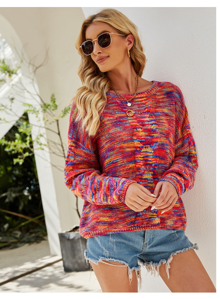 Sweaters - Cozy Loose Multicolor Knit Sweater Knitwear