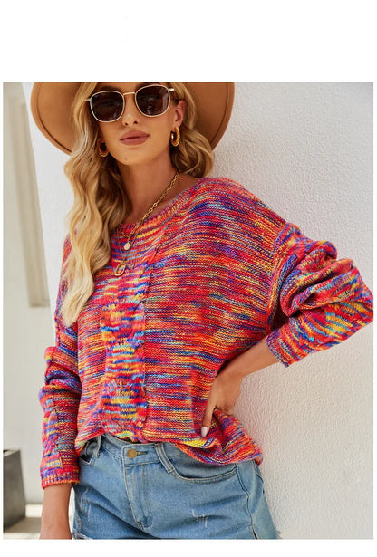 Sweaters - Cozy Loose Multicolor Knit Sweater Knitwear