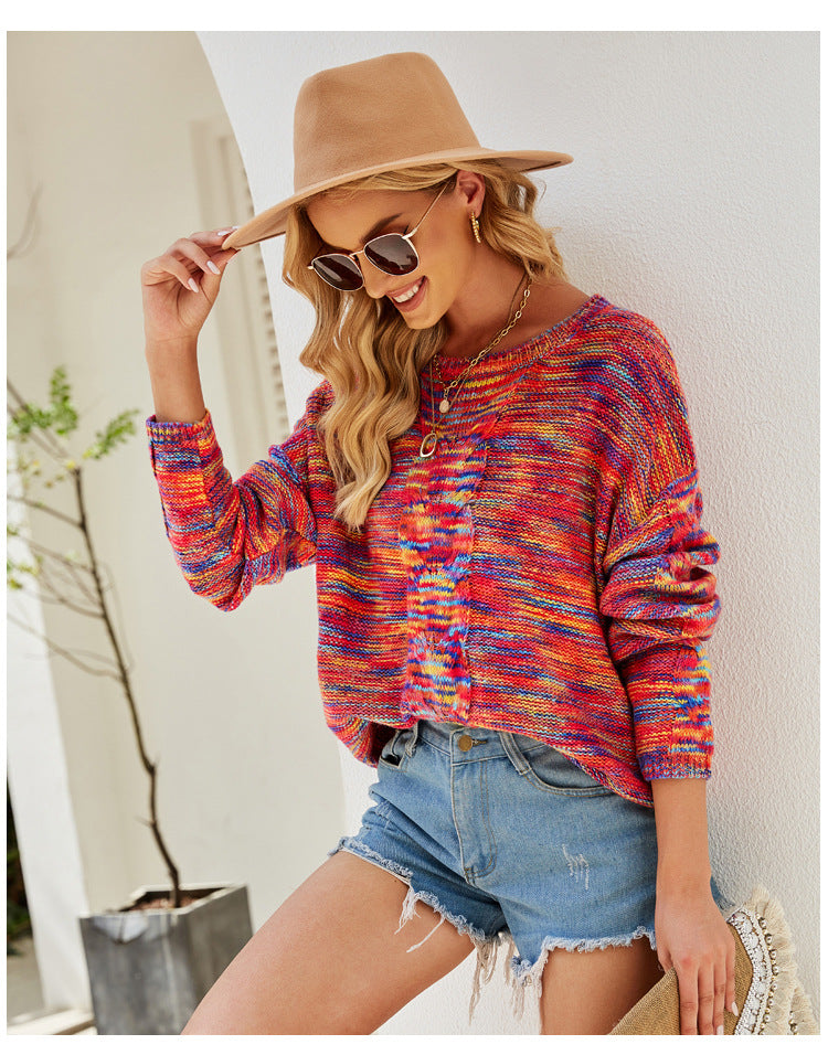 Sweaters - Cozy Loose Multicolor Knit Sweater Knitwear