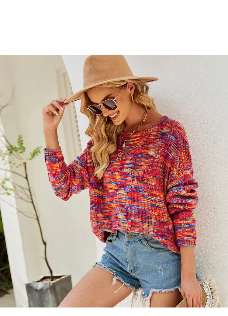 Sweaters - Cozy Loose Multicolor Knit Sweater Knitwear