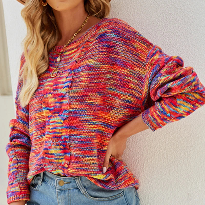 Sweaters - Cozy Loose Multicolor Knit Sweater Knitwear