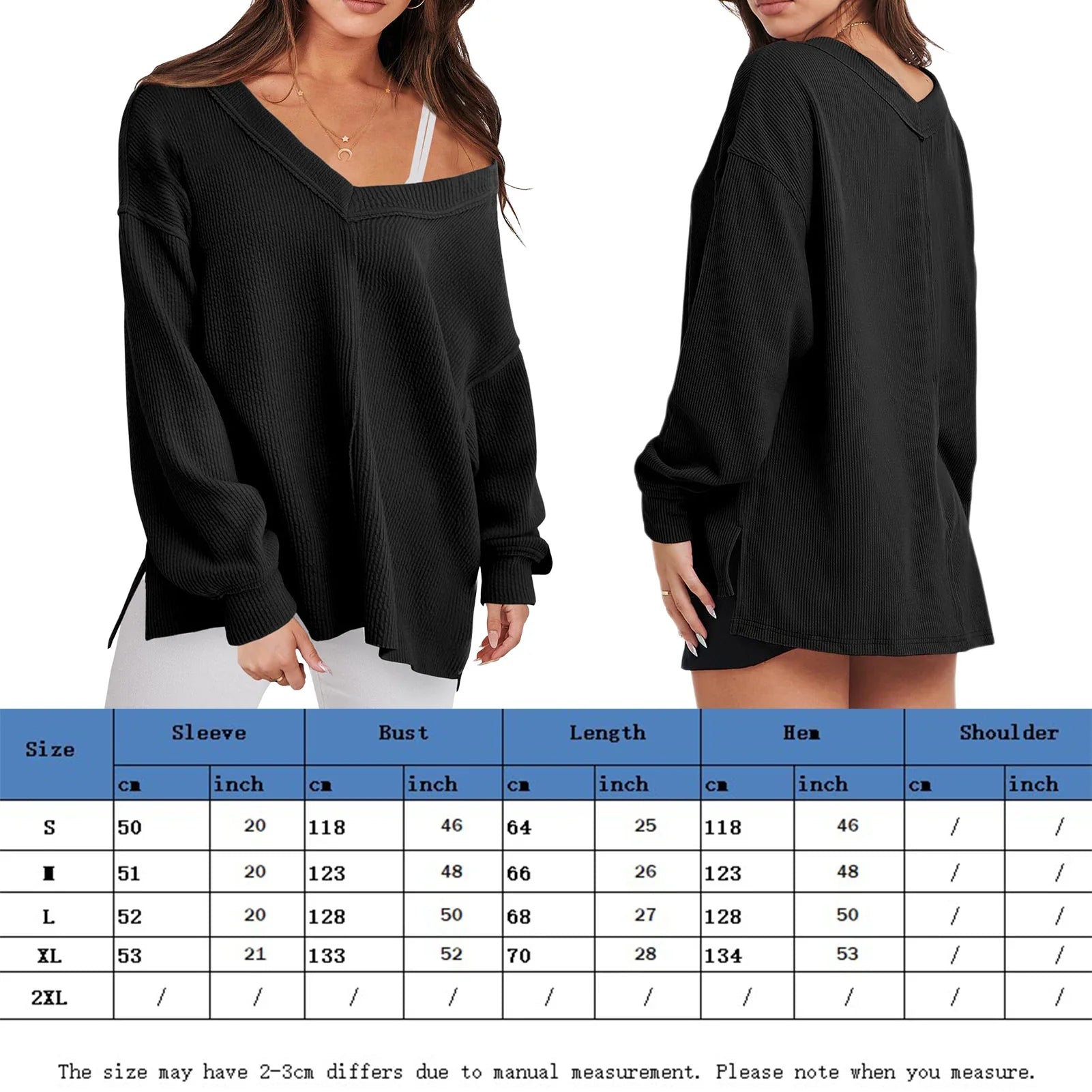 Sweaters- V-Neck Sweater in Oversized Fit for Comfortable Layering- - Pekosa Women Fashion