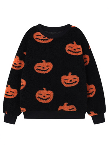 Pull douillet en peluche avec motif citrouille d'Halloween