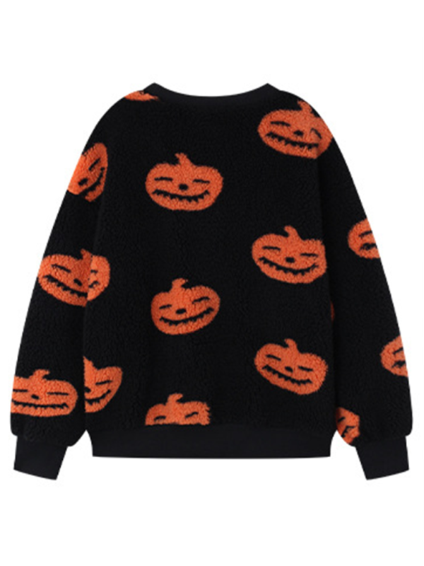 Pull douillet en peluche avec motif citrouille d'Halloween