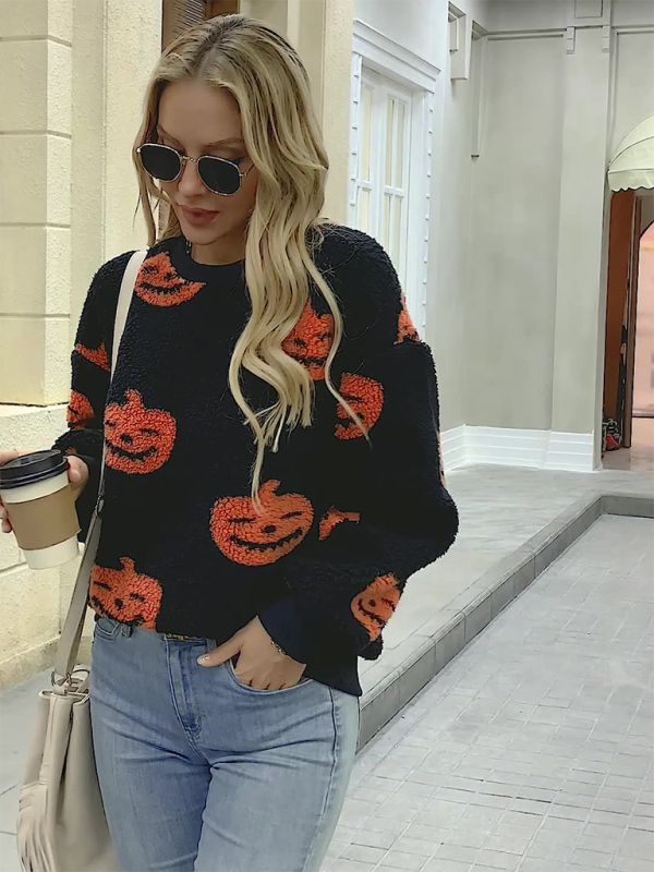 Cozy Plush Halloween Pumpkin Sweater