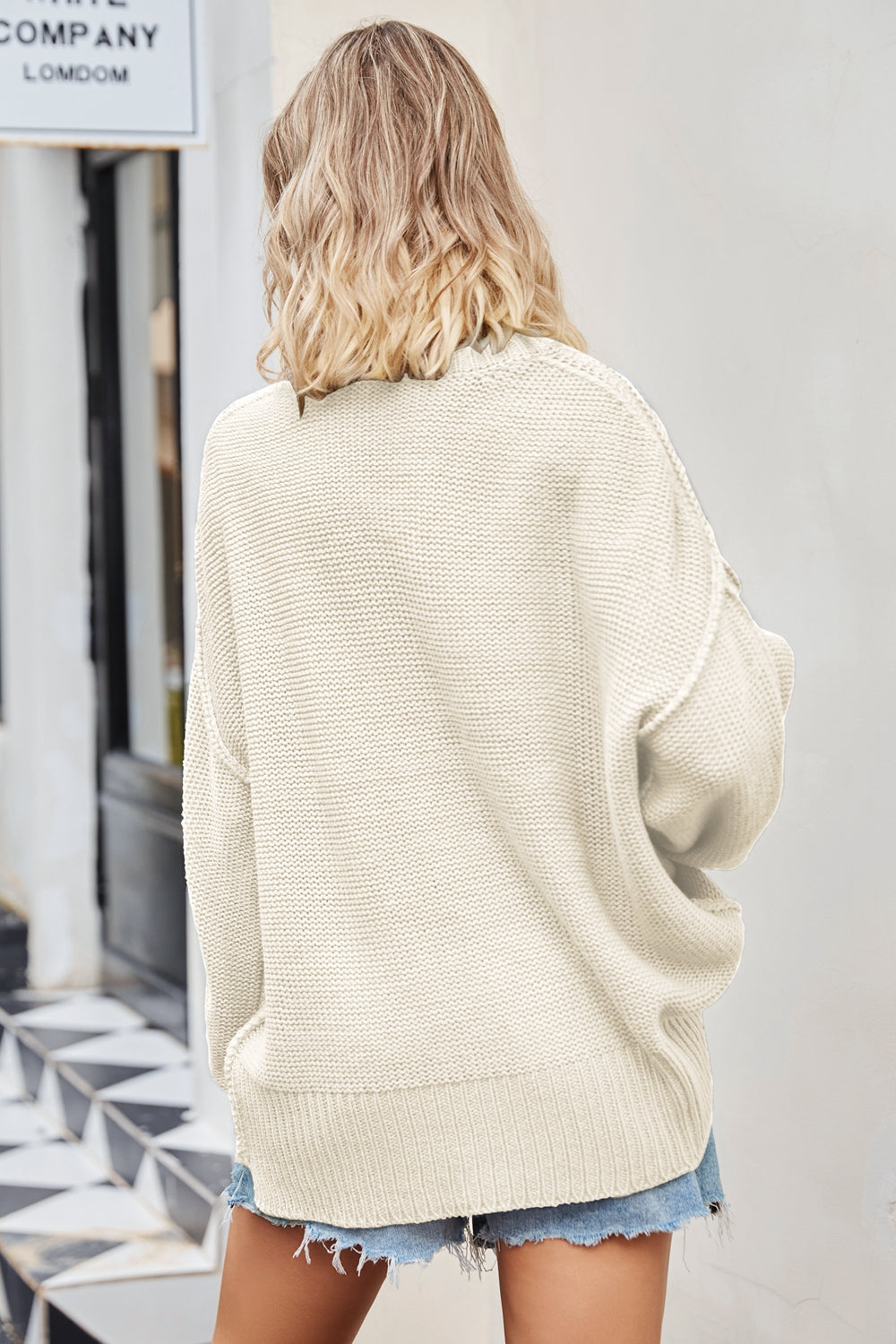 Sweaters- Cozy Slouchy Knit Sweater with Drop Shoulder- - Pekosa Women Clothing