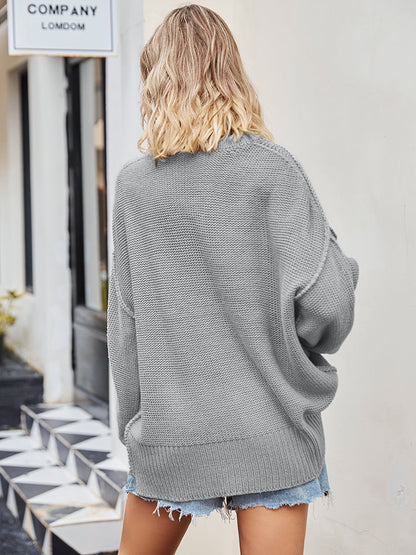 Sweaters- Cozy Slouchy Knit Sweater with Drop Shoulder- - Pekosa Women Clothing