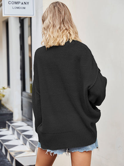 Sweaters- Cozy Slouchy Knit Sweater with Drop Shoulder- - Pekosa Women Clothing