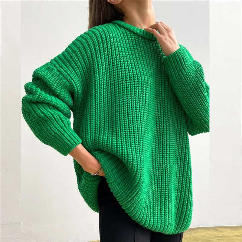 Sweaters - Crew Neck Loose Sweater for Chill Days