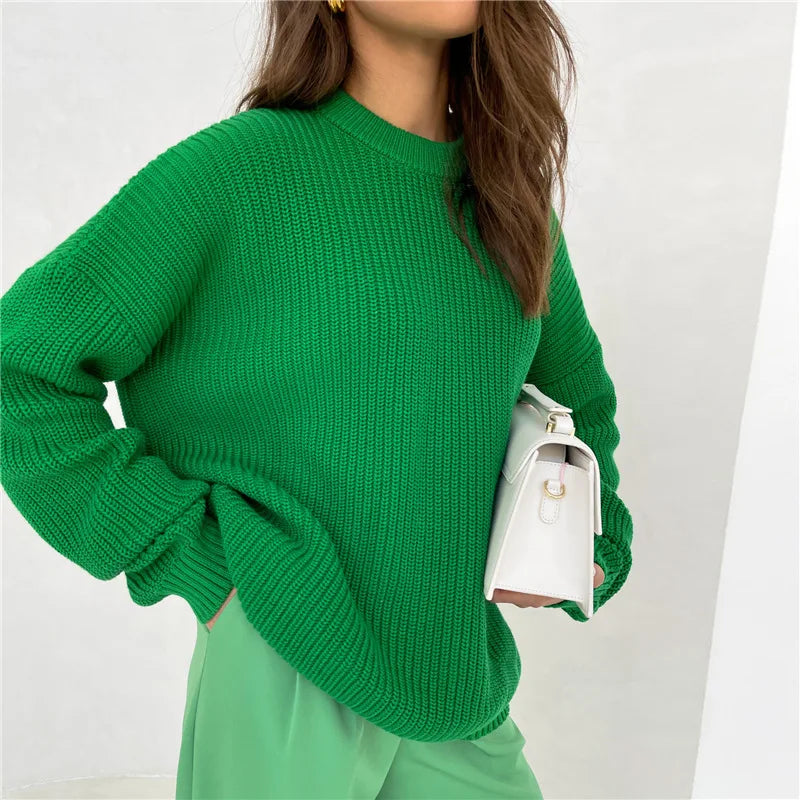 Sweaters - Crew Neck Loose Sweater for Chill Days