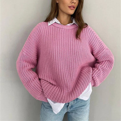 Sweaters - Crew Neck Loose Sweater for Chill Days